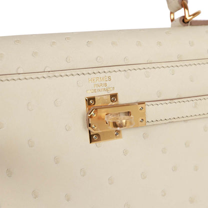 Hermes Kelly Sellier 25 Beton Ostrich Gold Hardware