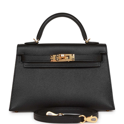 Hermes Kelly Sellier 20 Black Epsom Gold Hardware