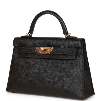 Hermes Kelly Sellier 20 Black Epsom Gold Hardware