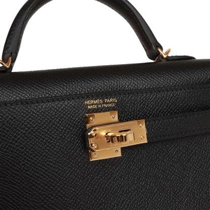 Hermes Kelly Sellier 20 Black Epsom Gold Hardware