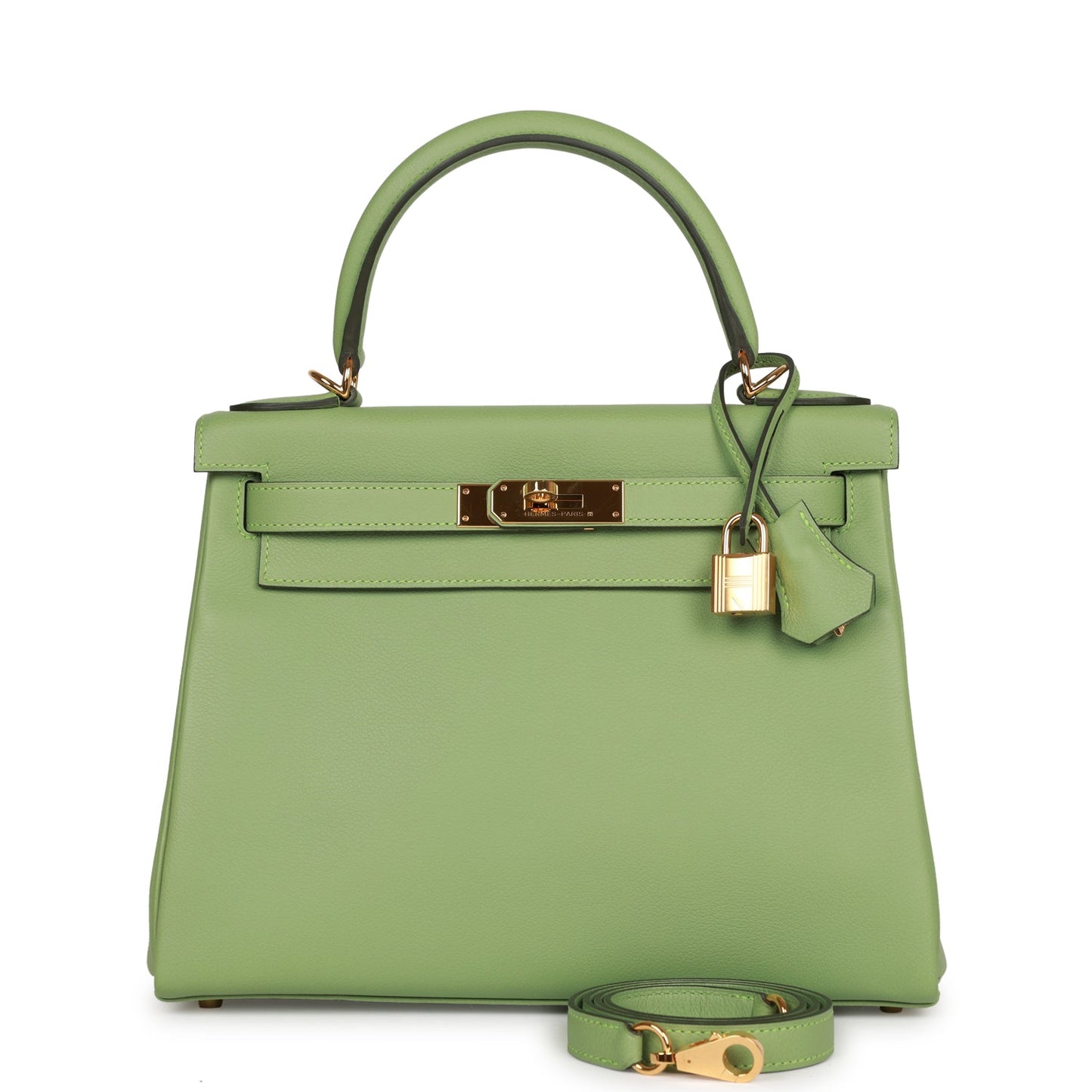 Pre-owned Hermes Kelly Retourne 28 Vert Criquet Evercolor Gold Hardware