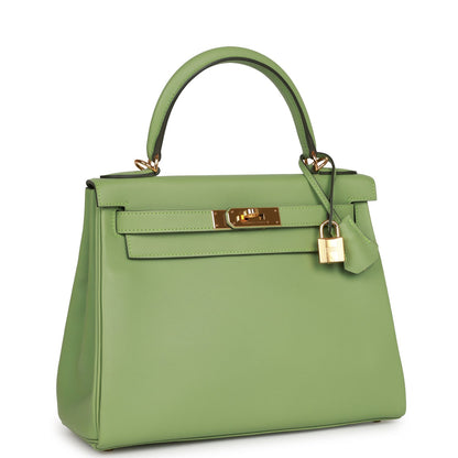 Pre-owned Hermes Kelly Retourne 28 Vert Criquet Evercolor Gold Hardware