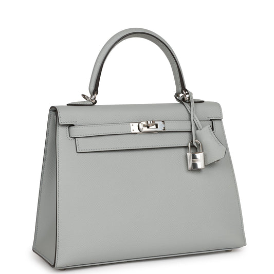 Pre-owned Hermes Kelly Sellier 25 Bleu Glacier Epsom Palladium Hardware