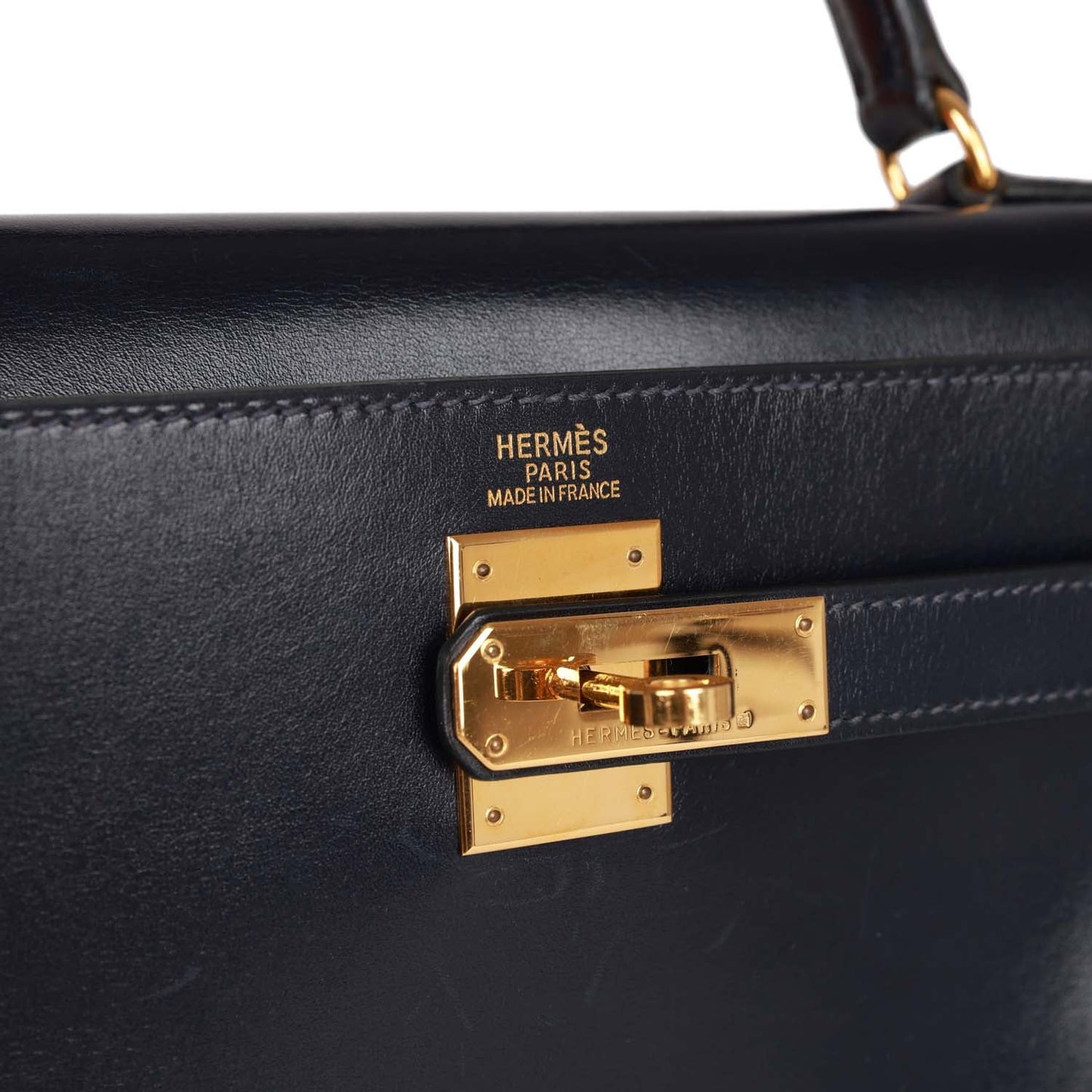 Vintage Hermes Kelly Retourne 32 Navy Box Gold Hardware