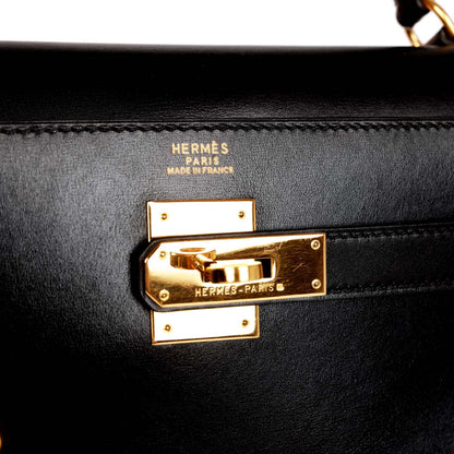 Vintage Hermes Kelly Sellier 32 Black Box Gold Hardware