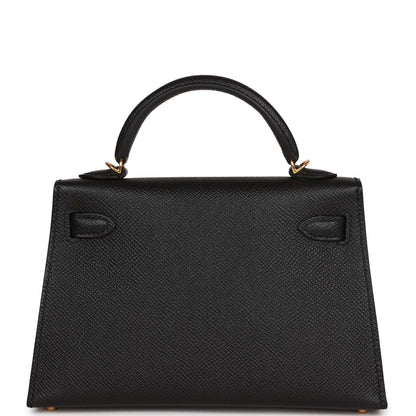 Hermes Kelly Sellier 20 Black Epsom Gold Hardware