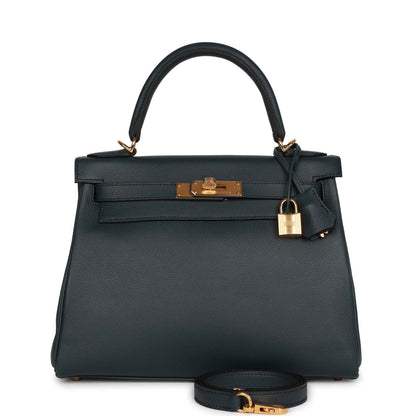 Hermes Kelly Retourne 28 Vert Rousseau Evercolor Gold Hardware