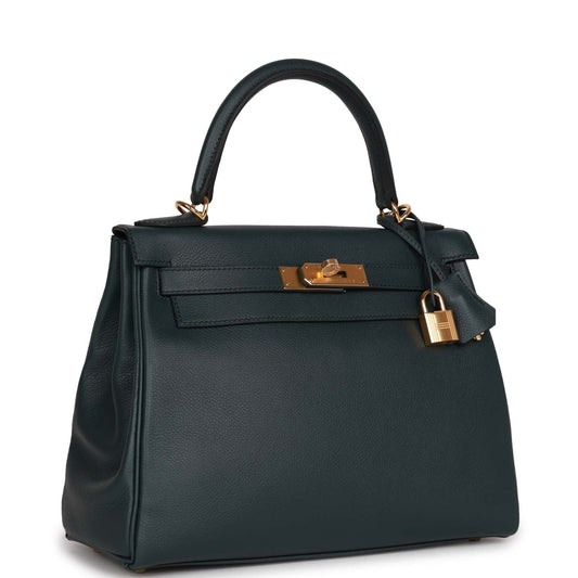 Hermes Kelly Retourne 28 Vert Rousseau Evercolor Gold Hardware