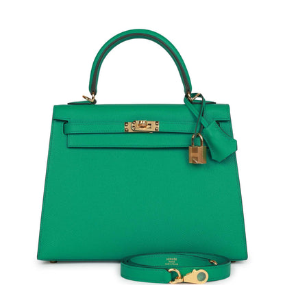 Hermes Kelly Sellier 25 Vert Jade Epsom Gold Hardware