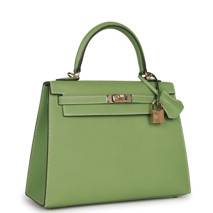 Hermes Special Order (HSS) Kelly Sellier 25 Vert Criquet Epsom Permabrass Hardware