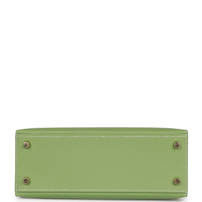 Hermes Special Order (HSS) Kelly Sellier 25 Vert Criquet Epsom Permabrass Hardware