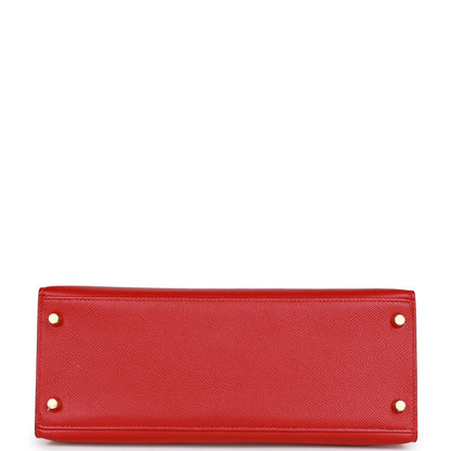 Hermes Kelly Sellier 28 Rouge Casaque Epsom Gold Hardware