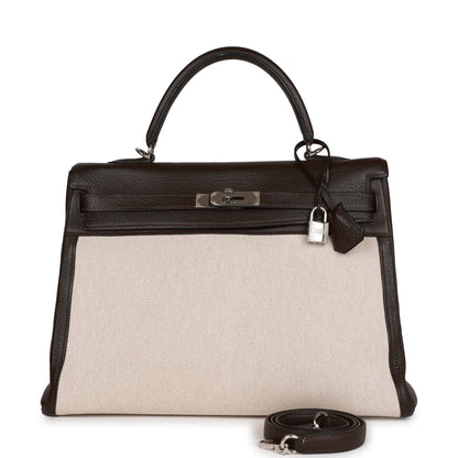 Hermes Kelly Retourne 35 Ebene Clemence and Toile H Palladium Hardware