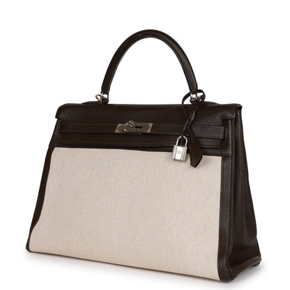 Pre-owned Hermes Kelly Retourne 35 Ebene Clemence and Toile H Palladium Hardware - Payment 1