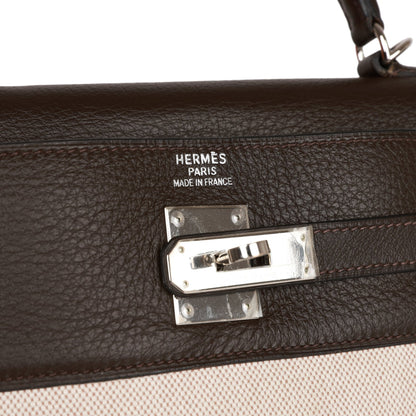 Pre-owned Hermes Kelly Retourne 35 Ebene Clemence and Toile H Palladium Hardware - Payment 1