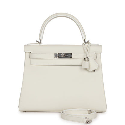 Hermes Kelly Retourne 28 White Evercolor Palladium Hardware