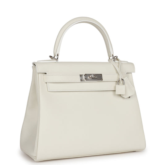 Hermes Kelly Retourne 28 White Evercolor Palladium Hardware