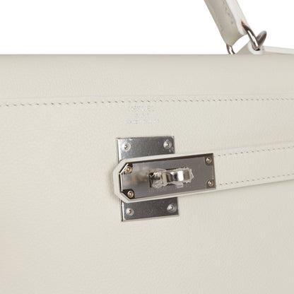 Hermes Kelly Retourne 28 White Evercolor Palladium Hardware