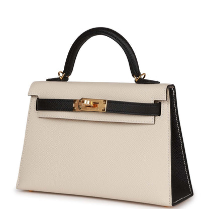 Hermes Special Order (HSS) Kelly Sellier 20 Craie and Black Epsom Gold Hardware