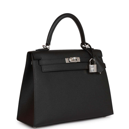 Hermes Kelly Sellier 25 Black Epsom Palladium Hardware