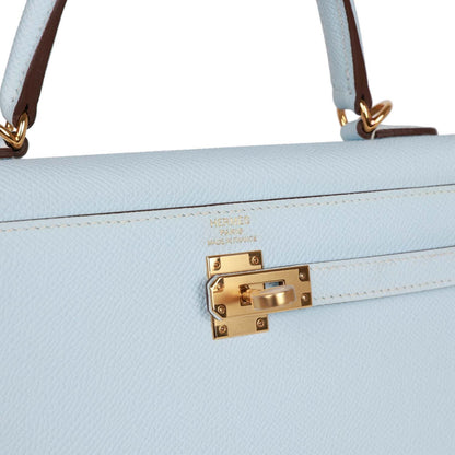 Hermes Kelly Sellier 25 Bleu Brume Epsom Gold Hardware