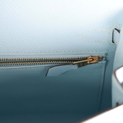 Hermes Kelly Sellier 25 Bleu Brume Epsom Gold Hardware