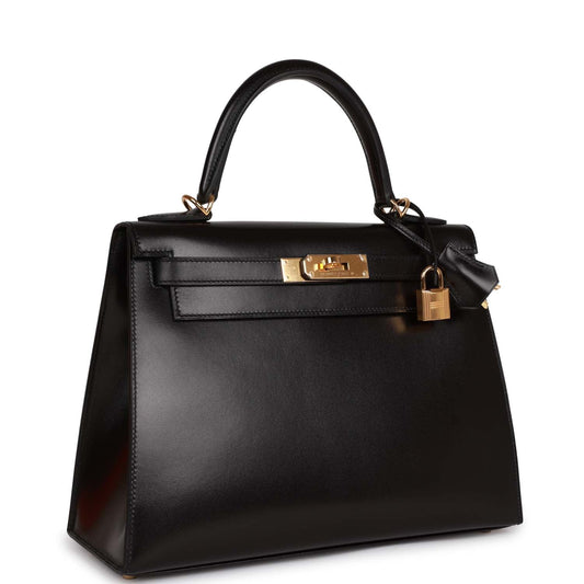 Hermes Kelly Sellier 28 Black Box Gold Hardware