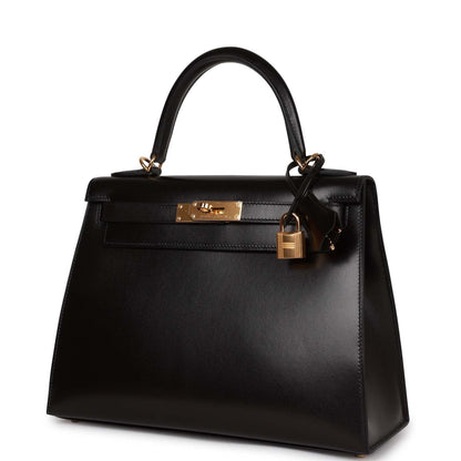 Hermes Kelly Sellier 28 Black Box Gold Hardware