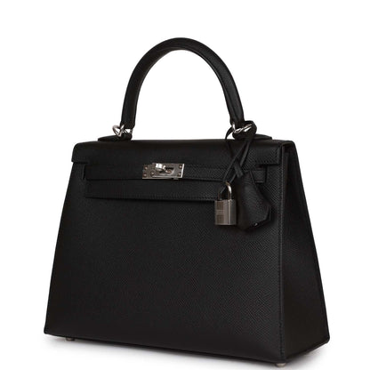 Hermes Kelly Sellier 25 Black Epsom Palladium Hardware