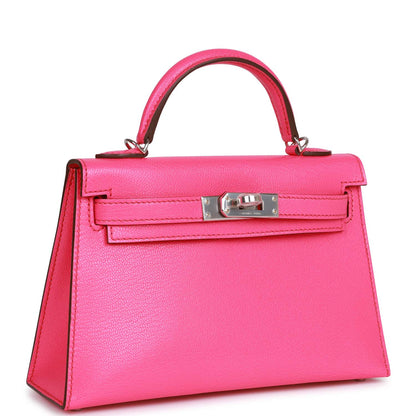 Hermes Kelly Sellier 20 Rose Pop Chevre Chamkila Palladium Hardware