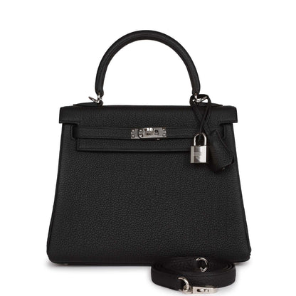 Hermes Kelly Retourne 25 Black Togo Palladium Hardware