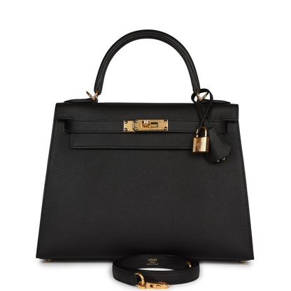 Hermes Kelly Sellier 28 Black Epsom Gold Hardware