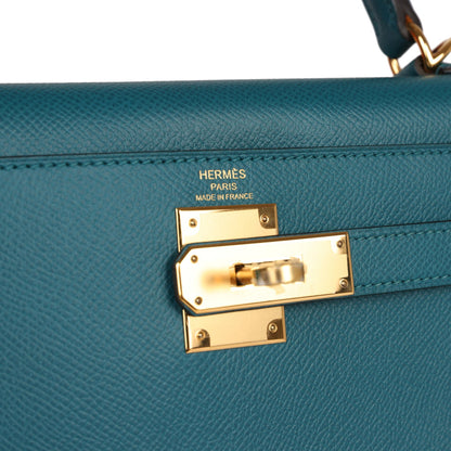 Hermes Kelly Sellier 28 Vert Bosphore Epsom Gold Hardware