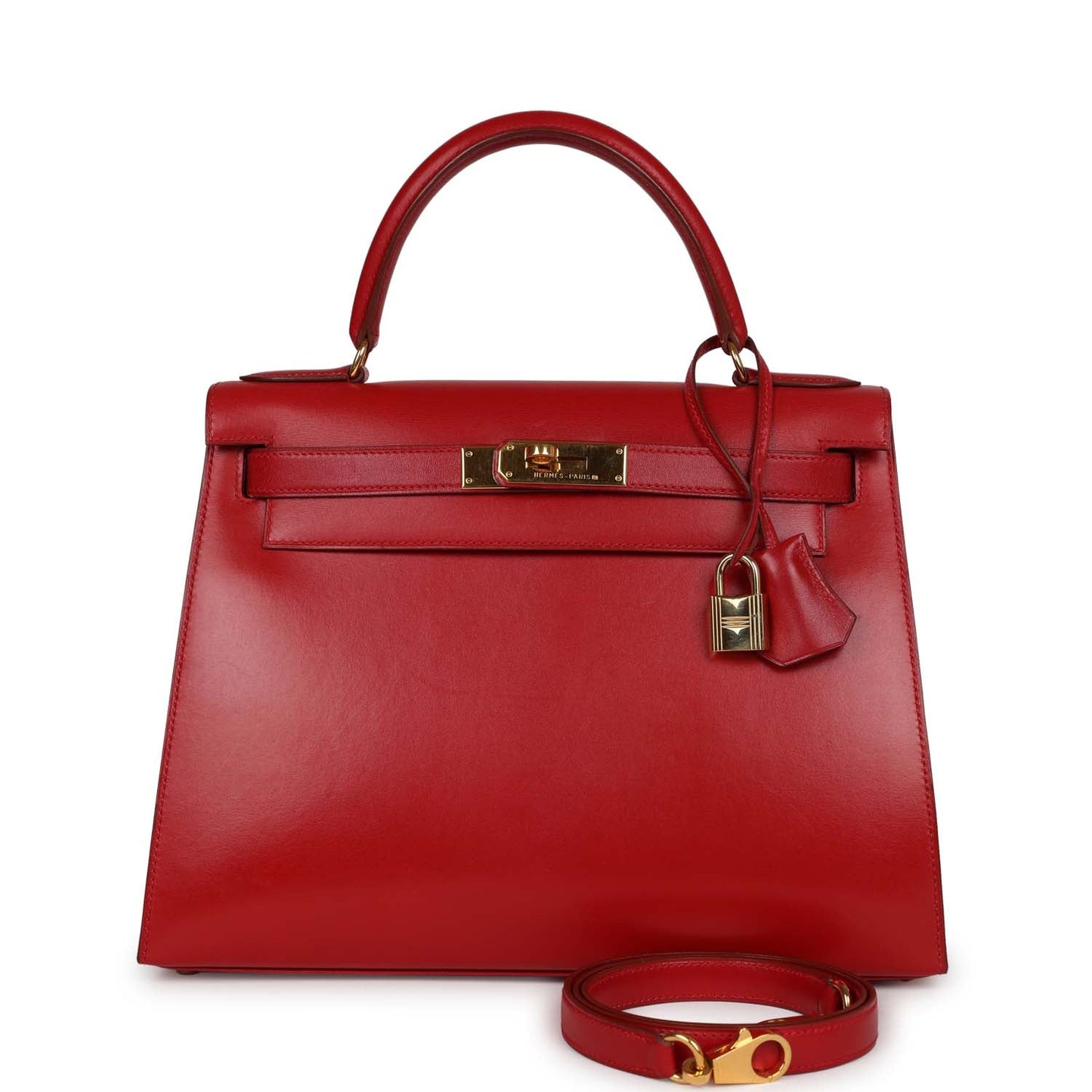 Vintage Hermes Kelly Sellier 28 Rouge Vif Box Gold Hardware