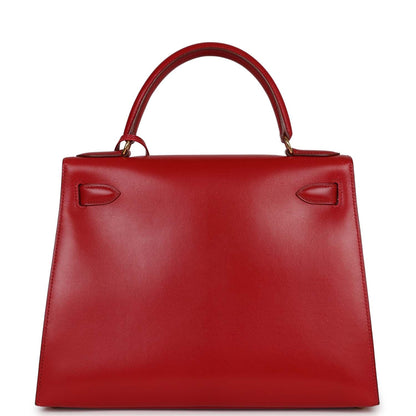 Vintage Hermes Kelly Sellier 28 Rouge Vif Box Gold Hardware