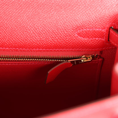 Hermes Kelly Sellier 25 Rouge Casaque Epsom Gold Hardware