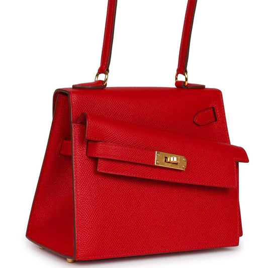 Hermes Kelly Sellier en Desordre 20 Rouge De Coeur Epsom Gold Hardware