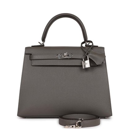 Hermes Kelly Sellier 25 Gris Meyer Epsom Palladium Hardware