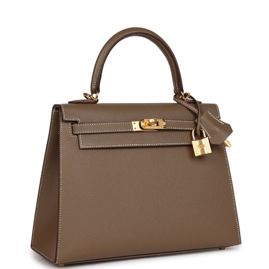 Hermes Kelly Sellier 25 Etoupe Epsom Gold Hardware