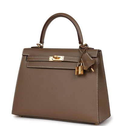 Hermes Kelly Sellier 25 Etoupe Epsom Gold Hardware