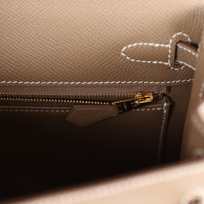 Hermes Kelly Sellier 25 Etoupe Epsom Gold Hardware