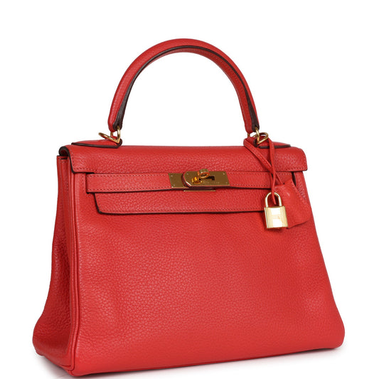 Hermes Kelly Retourne 28 Rouge Pivoine Togo Gold Hardware