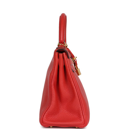 Hermes Kelly Retourne 28 Rouge Pivoine Togo Gold Hardware