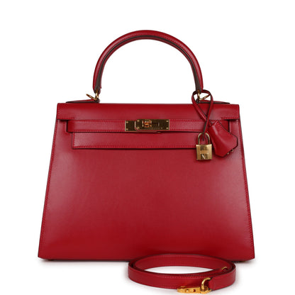 Hermes Kelly Sellier 28 Rouge Vif Tadelakt Gold Hardware