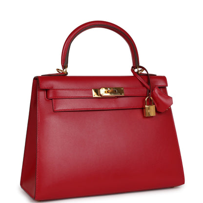 Hermes Kelly Sellier 28 Rouge Vif Tadelakt Gold Hardware