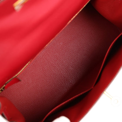 Hermes Kelly Sellier 28 Rouge Vif Tadelakt Gold Hardware