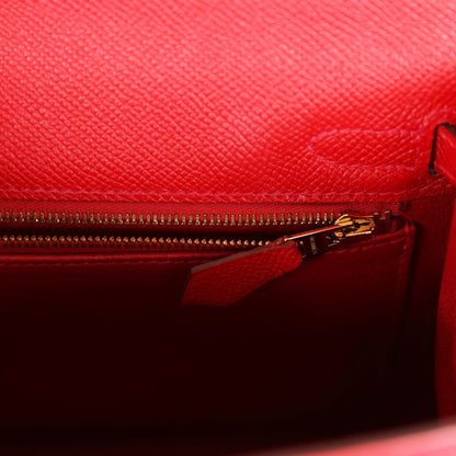 Hermes Kelly Sellier 25 Rouge Casaque Epsom Gold Hardware