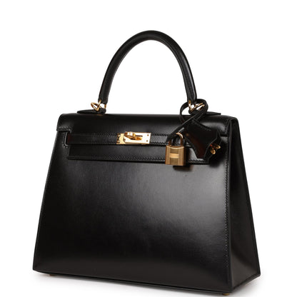 Hermes Kelly Sellier 25 Black Box Gold Hardware