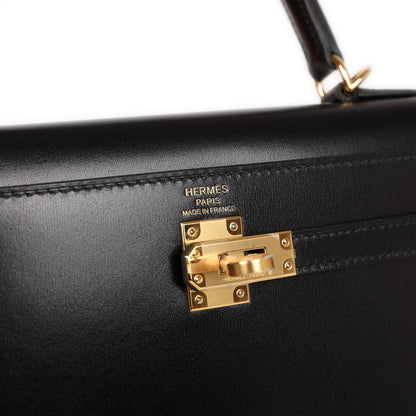 Hermes Kelly Sellier 25 Black Box Gold Hardware