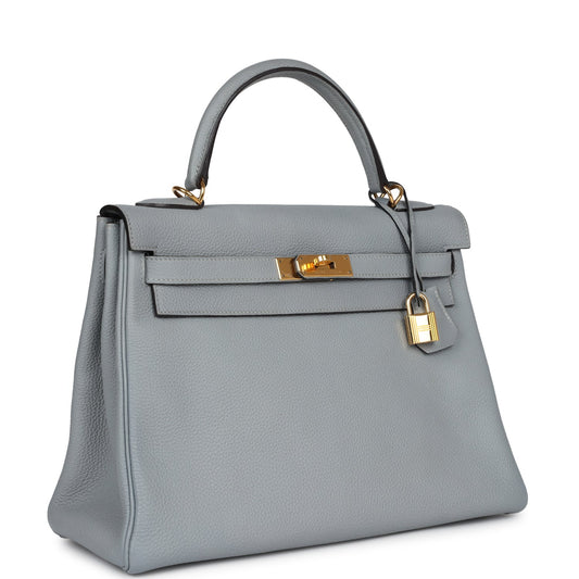 Hermes Kelly Retourne 32 Bleu Glacier Togo Gold Hardware